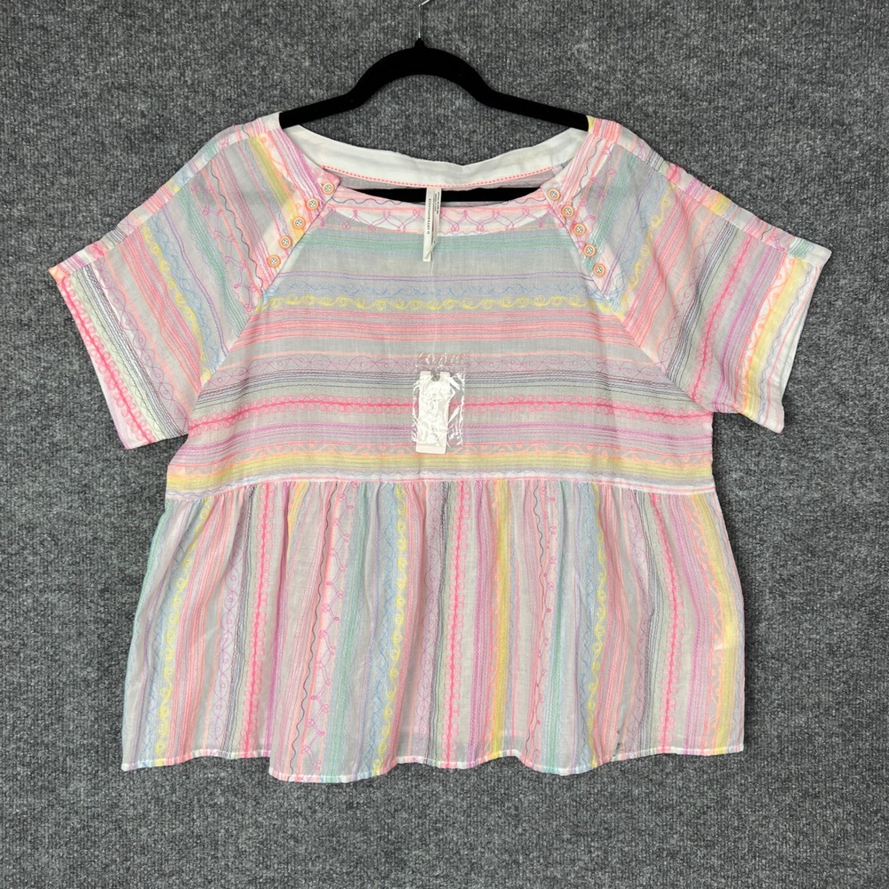 NEW $128‎  Letty Embroidered Anthropologie Textured Stripe Blouse Multi  S